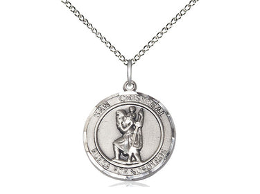 Sterling Silver San Cristobal Patron Saint Medal Necklace 3/4 x 5/8 with 18 inch chain by Bliss