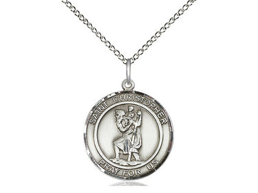 Sterling Silver St. Christopher Patron Saint Medal Necklace 3/4 x 5/8 inches with 18 inch curb chain by Bliss