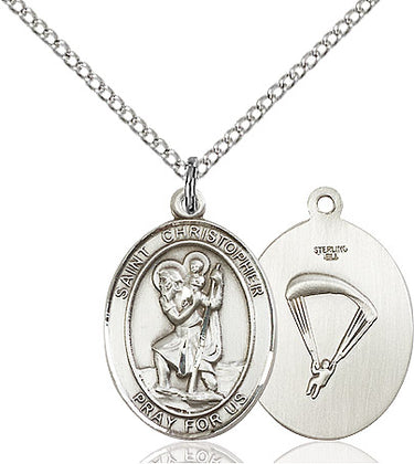 Sterling Silver St. Christopher Paratrooper Medal Necklace 3/4 inch by 1/2 inch with 18 inch chain by Bliss