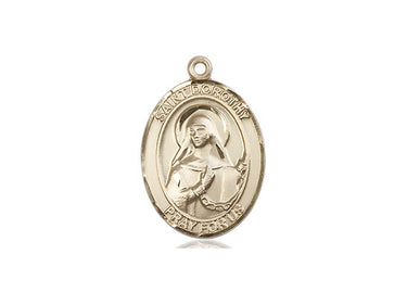 14kt solid gold St. Dorothy patron saint medal pendant, 3/4 x 1/2 inches, handcrafted in USA by Bliss Manufacturing