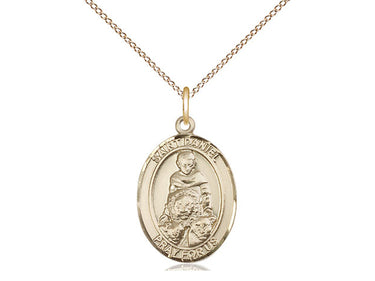 14kt gold filled St. Daniel patron saint medal necklace, medium 3/4 x 1/2 pendant with 18 inch chain, Bliss USA