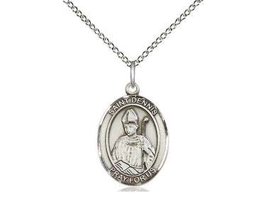 Sterling Silver St. Dennis Patron Saint Medal Necklace 3/4 x 1/2 inches with 18 inch chain by Bliss Manufacturing