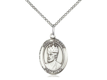 Sterling silver St. Edward the Confessor patron saint medal necklace 3/4 inch with 18 inch chain by Bliss Manufacturing