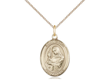 14kt gold filled St. Clare of Assisi patron saint medal necklace 18 inch chain by Bliss