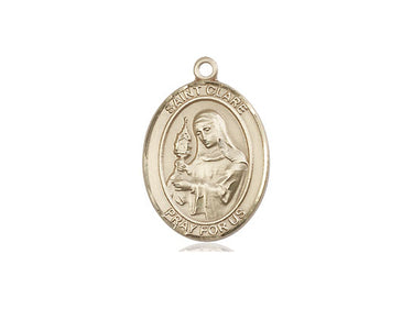 14kt solid gold St. Clare of Assisi patron saint medal pendant by Bliss Manufacturing USA