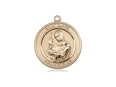 14kt solid gold St. Clare of Assisi patron saint medal pendant 3/4 inch by 5/8 inch handcrafted by Bliss