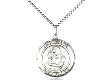 Sterling Silver St. Clare of Assisi Medal Necklace 3/4 x 5/8 inches with 18 inch Chain - Bliss USA