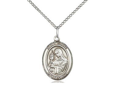 Sterling Silver St. Clare of Assisi Medal Necklace 3/4 x 1/2 inches with 18 inch Chain - Bliss USA