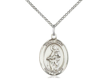 Sterling silver St. Jane of Valois patron saint medal necklace with 18 inch curb chain by Bliss