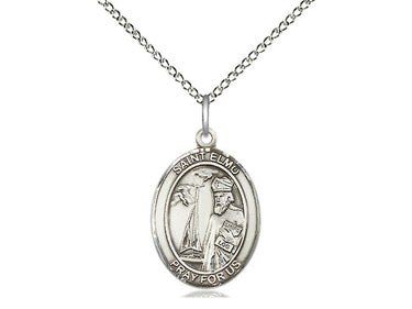 Sterling silver St. Elmo patron saint medal necklace 3/4 inch with 18 inch chain by Bliss Manufacturing