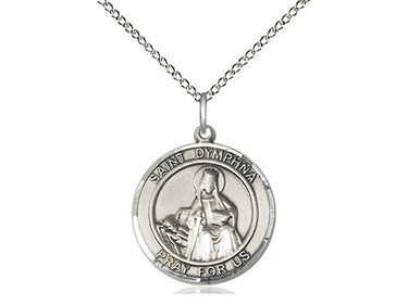 Sterling Silver St. Dymphna Patron Saint Medal Necklace 3/4 inch by 5/8 inch on 18 inch chain by Bliss Manufacturing