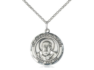 Sterling Silver St. Francis de Sales Patron Saint Medal Necklace 3/4 x 5/8 inch with 18 inch Chain by Bliss
