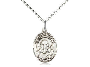 Sterling Silver St. Francis de Sales Patron Saint Medal Necklace 3/4 x 1/2 inch with 18 inch Chain by Bliss