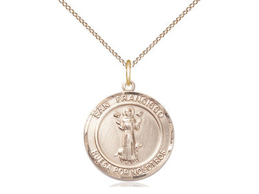 14kt Gold Filled St. Francis patron saint medal necklace 3/4 x 5/8 pendant with 18 inch chain by Bliss Manufacturing