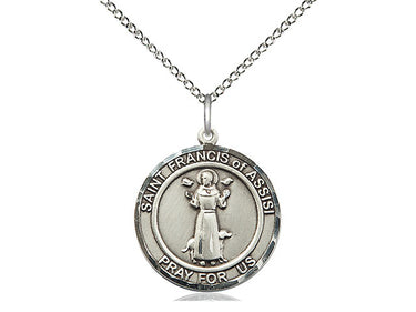 Sterling Silver St. Francis of Assisi patron saint medal necklace 3/4 x 5/8 pendant with 18 inch chain by Bliss Manufacturing