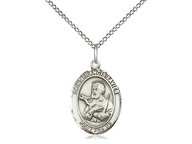 Sterling Silver St. Francis Xavier medal necklace with 3/4 inch pendant on 18 inch chain by Bliss