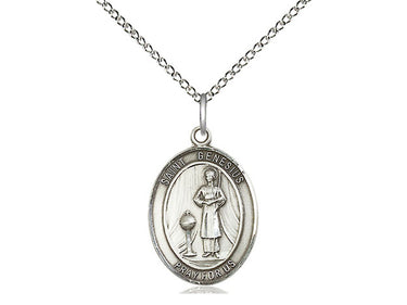 Sterling Silver St. Genesius of Rome Patron Saint Medal Necklace 3/4 x 1/2 inch with 18 inch Chain by Bliss