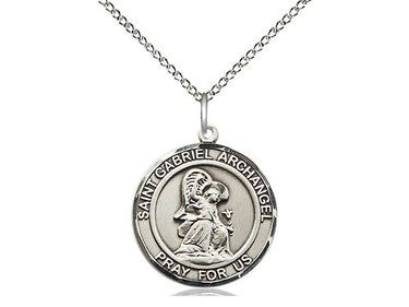 Sterling Silver St. Gabriel the Archangel Patron Saint Medal Necklace 3/4 x 5/8 on 18 inch Curb Chain by Bliss