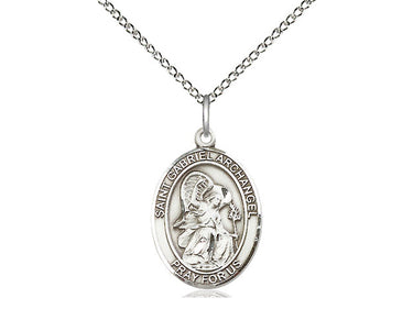Sterling silver St. Gabriel the Archangel patron saint medal necklace - medium 3/4 x 1/2 inch - 18 inch curb chain - Bliss Manufacturing