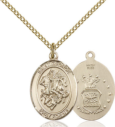 14kt Gold Filled St. George Air Force medal necklace 3/4 x 1/2 inch with 18 inch chain by Bliss