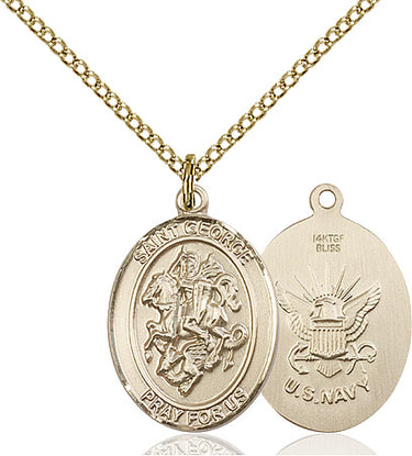 14kt gold filled St. George Navy medal necklace 3/4 x 1/2 inches 18 inch chain by Bliss