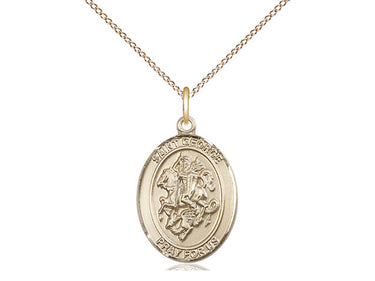 14kt Gold Filled St. George Patron Saint Medal Necklace 3/4 x 1/2 inch with 18 inch Chain by Bliss