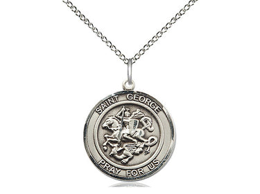 Medium sterling silver St. George dragon slayer patron saint medal necklace - 3/4 x 5/8 inch medal on 18 inch chain - Bliss