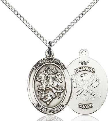 Sterling silver St. George National Guard medal necklace with 3/4 inch pendant on 18 inch chain by Bliss