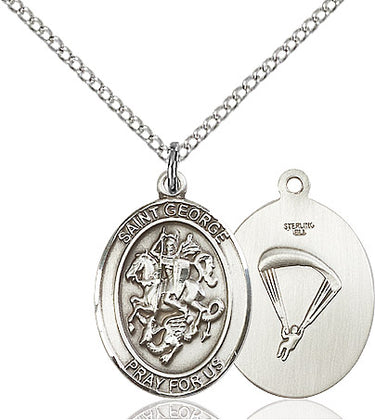 Sterling Silver St. George Paratrooper Medal Necklace 3/4 x 1/2 inch on 18 inch chain by Bliss Manufacturing