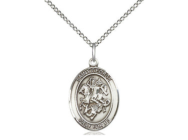 Sterling Silver St. George medium patron saint medal necklace with 18 inch chain by Bliss Manufacturing