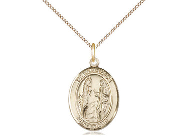 14kt Gold Filled St. Genevieve Medal Necklace 3/4 x 1/2 inch Medium with 18 inch Chain by Bliss