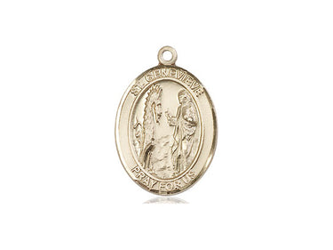 14kt Solid Gold St. Genevieve Patron Saint Medal Pendant 3/4 x 1/2 Handcrafted by Bliss Manufacturing USA