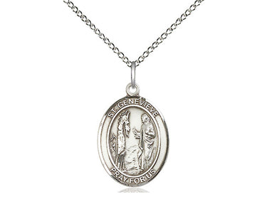 Sterling Silver St. Genevieve Patron Saint Medal Necklace 3/4x1/2 18 inch Chain Bliss USA