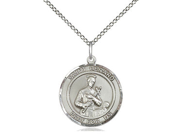 Sterling Silver St. Gerard Patron Saint Medal Necklace 3/4 inch by 5/8 inch with 18 inch Curb Chain by Bliss