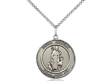 Sterling Silver St. Hubert of Liege Medal Necklace 3/4 x 5/8 inch with 18 inch chain by Bliss USA