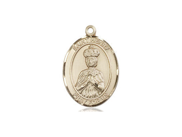 14kt Solid Gold St. Henry II patron saint medal pendant, 3/4 x 1/2 inch, handcrafted by Bliss Manufacturing USA