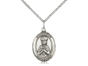 Sterling Silver St. Henry II Patron Saint Medal Necklace 3/4x1/2 inch with 18 inch chain by Bliss
