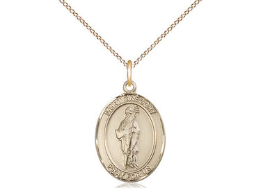 Gold filled St. Gregory the Great patron saint medal necklace - medium 3/4 x 1/2 inch - 18 inch curb chain - Bliss Manufacturing