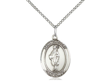 Sterling Silver St. Gregory the Great Medium Patron Saint Medal Necklace 3/4 x 1/2 inch with 18 inch Chain by Bliss