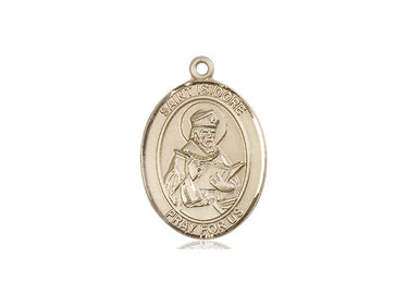14kt solid gold St. Isidore of Seville patron saint medal pendant, 3/4 x 1/2 inch, by Bliss
