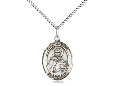 Sterling Silver St. Isidore of Seville Patron Saint Medal Necklace 3/4 x 1/2 inch 18 inch Chain Bliss