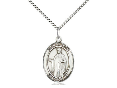 Sterling Silver St. Justin Patron Saint Medal Necklace 3/4 x 1/2 inch on 18 inch Chain by Bliss