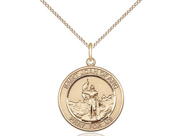 14kt Gold Filled St. Joan of Arc patron saint medal necklace with 3/4 x 5/8 inch pendant on 18 inch curb chain by Bliss Manufacturing USA