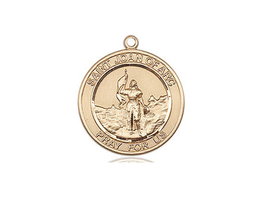 14kt Solid Gold St. Joan of Arc patron saint medal pendant 3/4 x 5/8 inch medium size handcrafted by Bliss Manufacturing USA