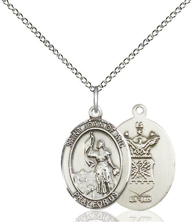 Sterling Silver St. Joan of Arc Air Force Medal Necklace 3/4 x 1/2 inch with 18 inch Chain by Bliss