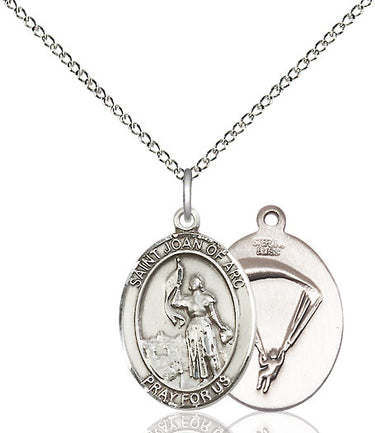Sterling Silver St. Joan of Arc Paratrooper Medal Necklace 3/4 x 1/2 inch on 18 inch chain by Bliss