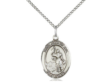 Sterling silver St. Joan of Arc patron saint medal necklace, 3/4 x 1/2 inch pendant with 18 inch chain, handcrafted by Bliss