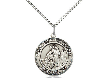 Sterling Silver St. John the Baptist Patron Saint Medal Necklace 3/4 x 5/8 inch with 18 inch chain by Bliss Manufacturing