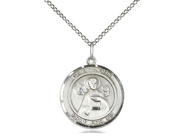 Sterling Silver St. John the Apostle Patron Saint Medal Necklace 3/4 x 5/8 inches with 18 inch chain by Bliss