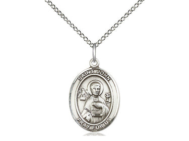 Sterling Silver St. John the Apostle Patron Saint Medal Necklace 3/4 x 1/2 inch on 18 inch chain by Bliss